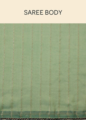 Forest Green Zari Striped Saree image number 4